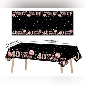 40th birthday pink & black plastic tablecloth 108 x 54 new